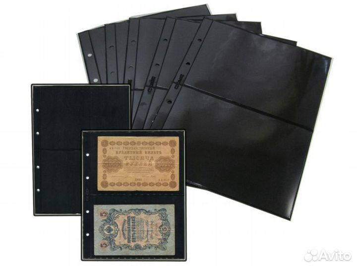 Листы Оптима для бон, марок, двухсторонние черные