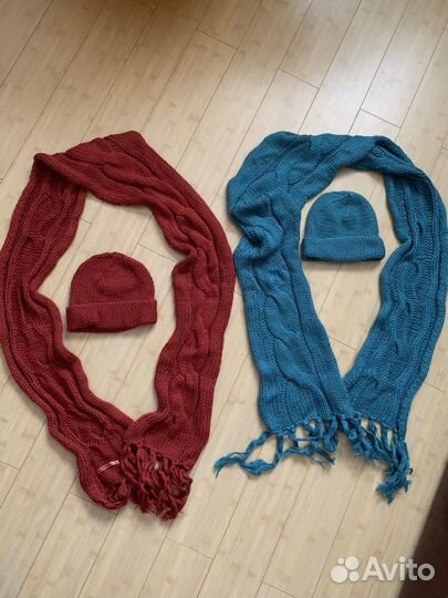 Комплект шапка и шарф, 2 цвета, для двойни