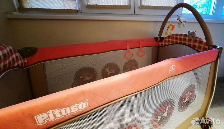 Детская кроватка манеж складная, розовая, Pituso
