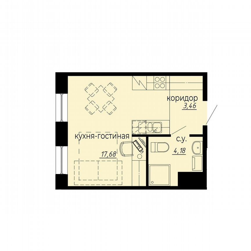 Апартаменты-студия, 25,3 м², 6/10 эт.