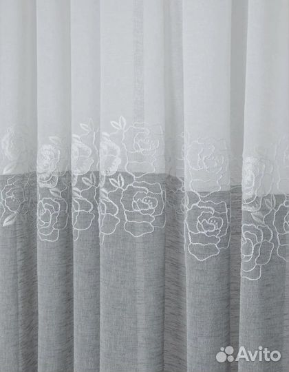 Тюль Лён «Цветы» 2 цвета