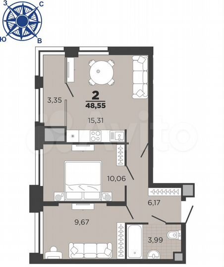 2-к. квартира, 48,6 м², 21/26 эт.