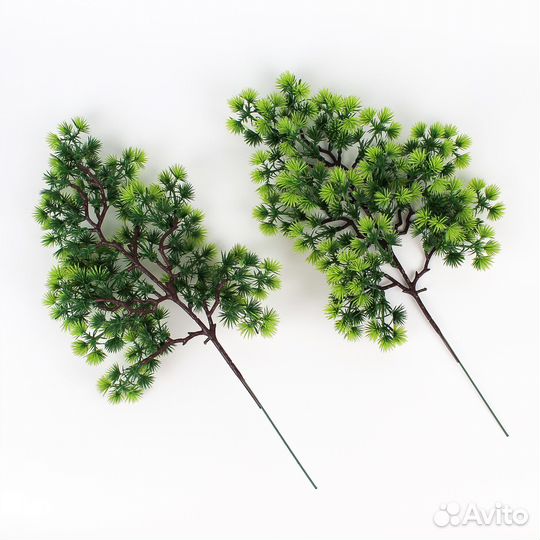 Бонсай, хвойная/еловая ветка искусственная, декор зимний, рождественский, 32 см, набор 2 ветки