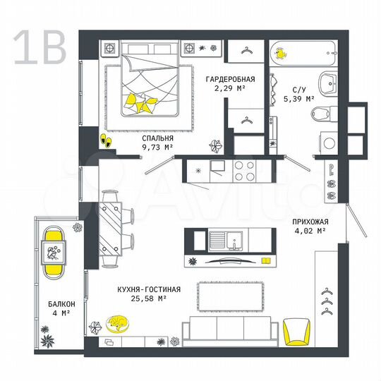 1-к. квартира, 51 м², 10/25 эт.