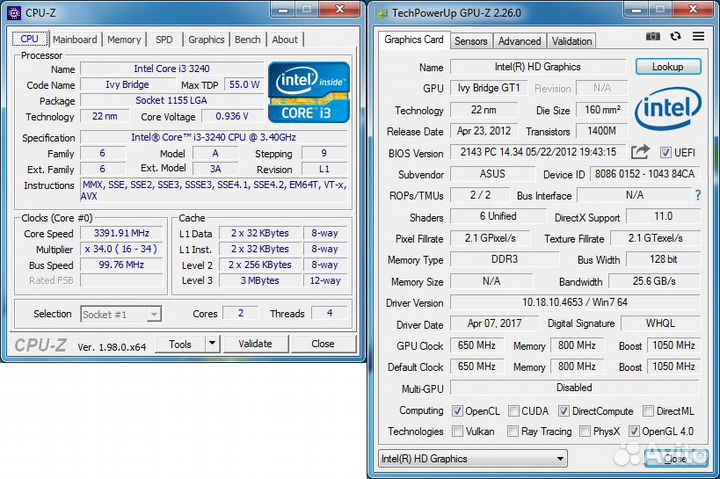 1155 Intel Core i3-3240 / 4 потока 3.4ghz