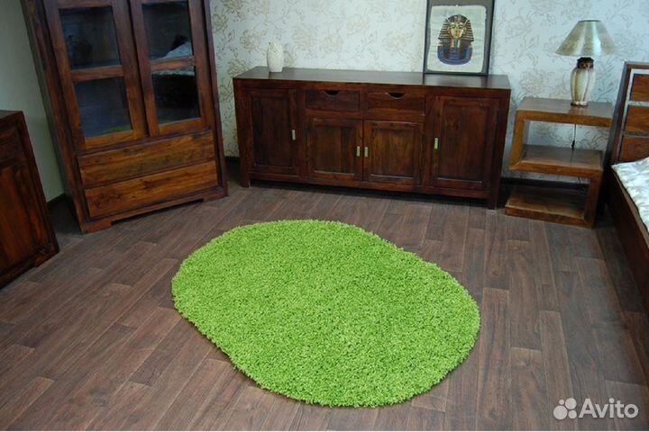 Ковер мягкий пушистый салатовый овальный 2 х 3 м