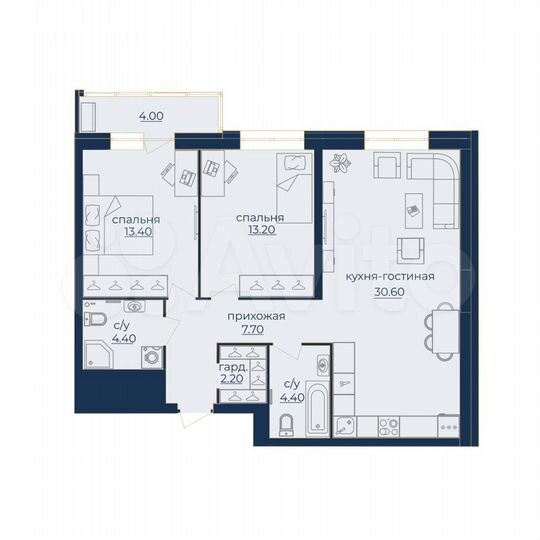 3-к. квартира, 76,6 м², 1/24 эт.
