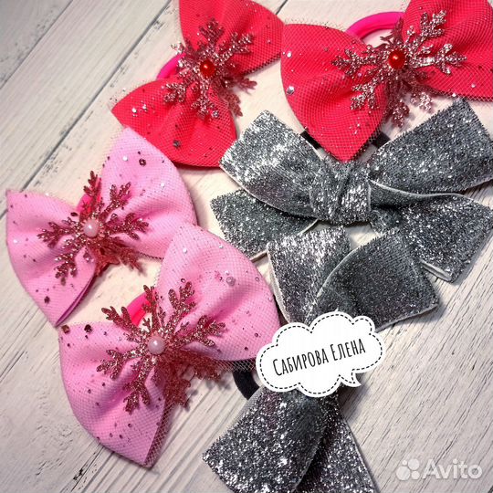 Резинка для волос / бантик снежинка