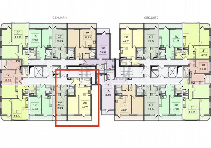 2-к. квартира, 45 м², 10/12 эт.