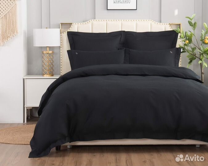 Постельное белье черное 1,5/2/евро