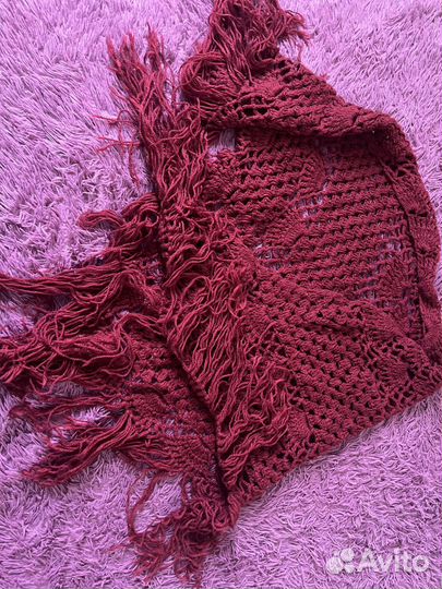 Платок шаль вязаный бордовый