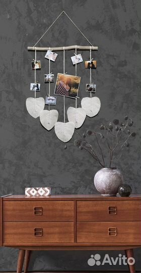 Макраме панно дрифтвуд фоторамка перышки