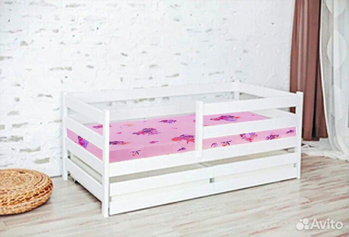 Кроватка детская высокий борт софа эко берёза