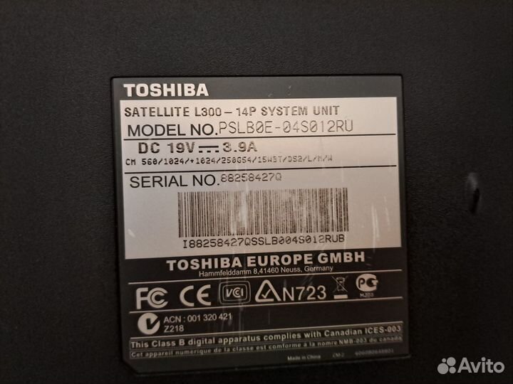 Ноутбук на запчасти toshiba