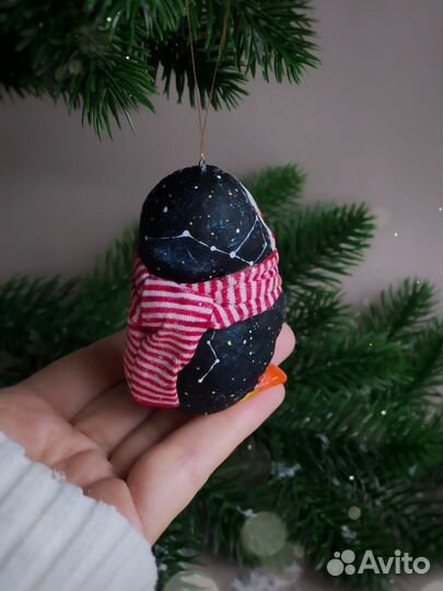 Ватные елочные игрушки пингвиненок космос