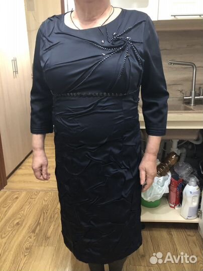 Платье атласное синее