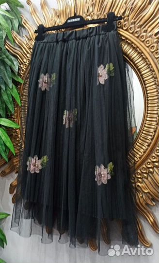 Юбка 46 плиссе с сеткой и вышивкой kenzo