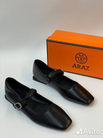 Балетки черные Araz кожаные, бархатные и атласные