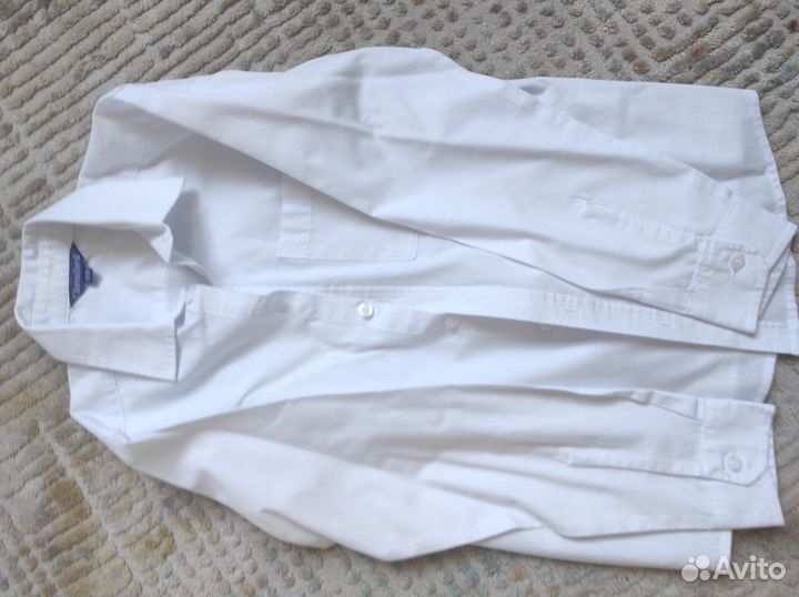 Рубашка для мальчика 128 белая и голубая Chessford