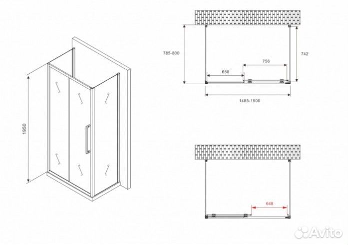 Душевой уголок Abber Schwarzer Diamant AG30150BMH-S80BM-S80BM 150x80