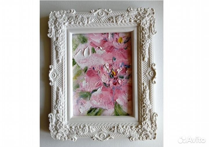 Картина маслом на холсте цветы миниатюра 10х15см