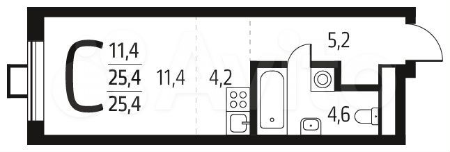 Квартира-студия, 25,4 м², 8/14 эт.