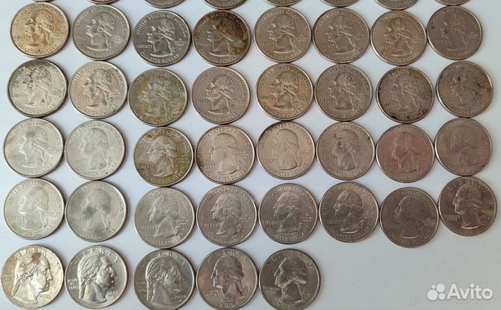 Квотеры США. Юбилейные. Почти номинал. 61шт