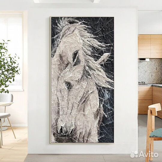 Картина маслом белая лошадь