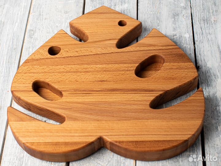 Поднос из дерева Монстера 30 см + мастика