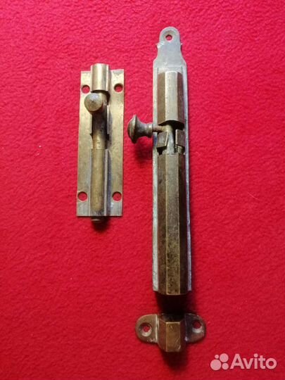Старинный латунный оконный шпингалет, задвижка