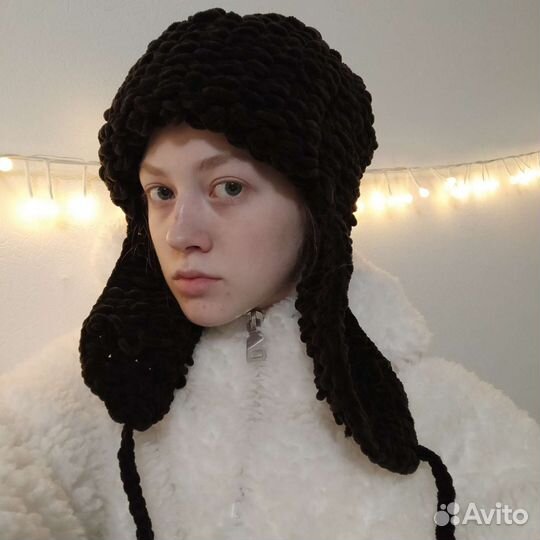 Шапка ушанка вязаная