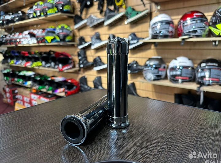 Грипсы хром 25мм на мото с черепами