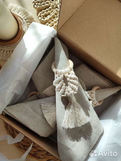 Набор салфетки и кольца макраме, 4 шт