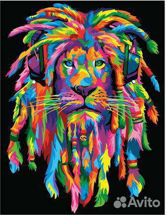 Радужный лев, тигр, кот, лошадь по номерам