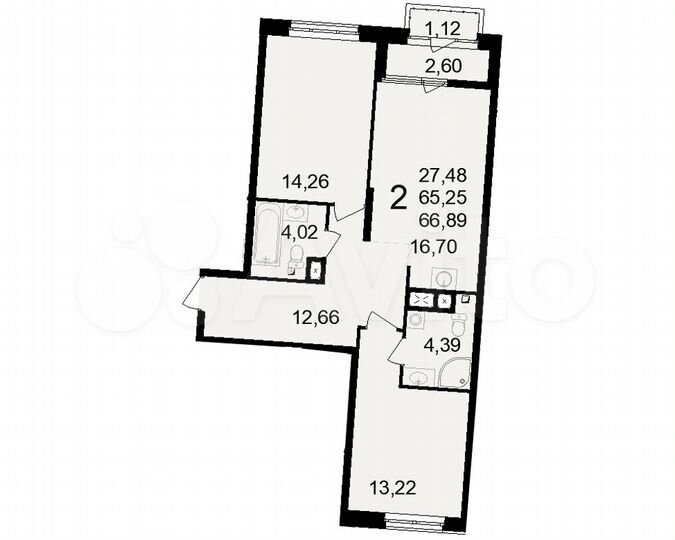 2-к. квартира, 66,9 м², 2/23 эт.