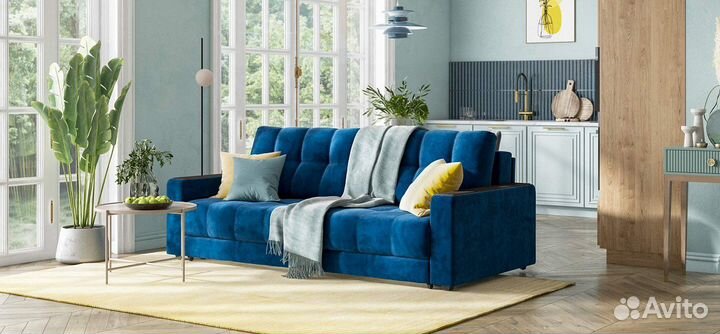 Диван boss, велюр синий