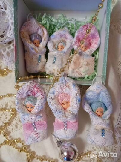 Ватные елочные игрушки пеленашки