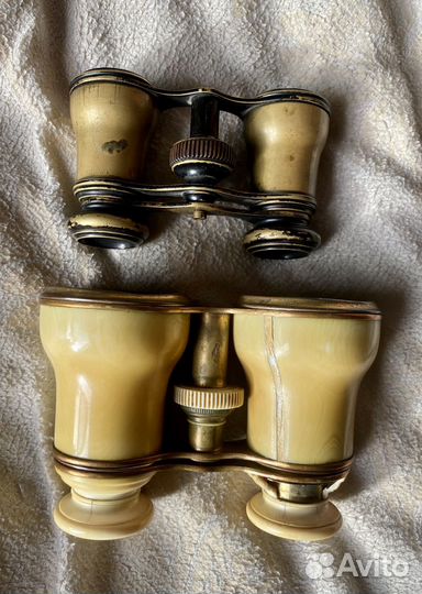 Старинный театральный бинокль кость латунь Париж