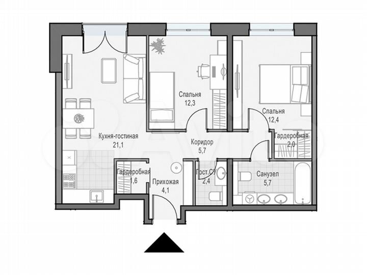 2-к. квартира, 67,6 м², 18/21 эт.