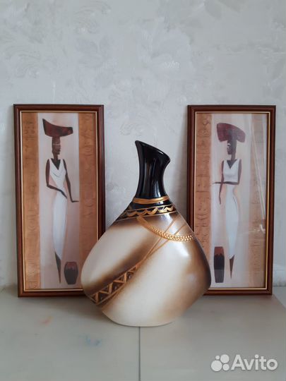 Лот ваза большая и картины египетский стиль