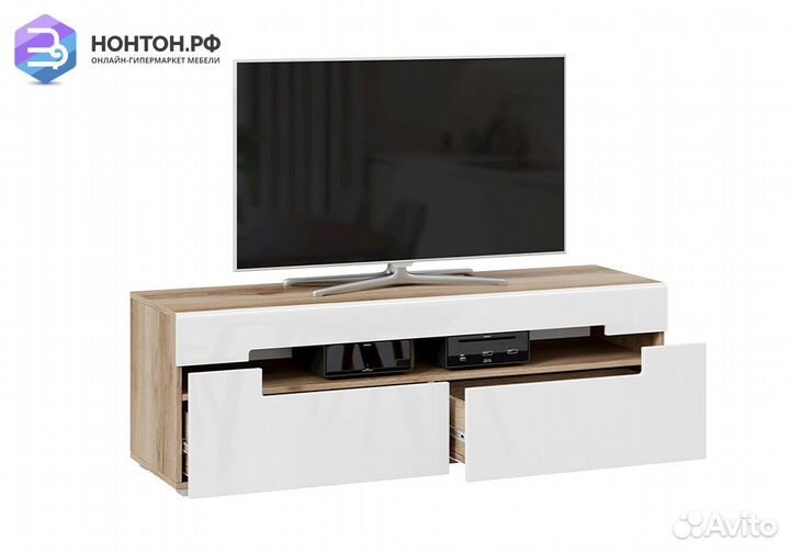 Тумба под тв Фьюжн белый глянец / дуб делано