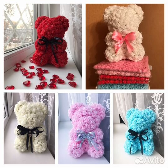 Мишка из роз фоамиран