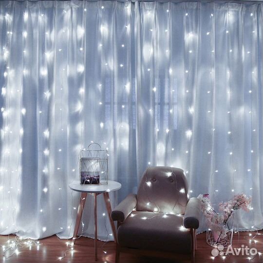 Гирлянда штора занавес дождь на окно на Праздник