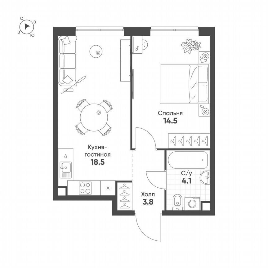 1-к. квартира, 40,9 м², 9/47 эт.
