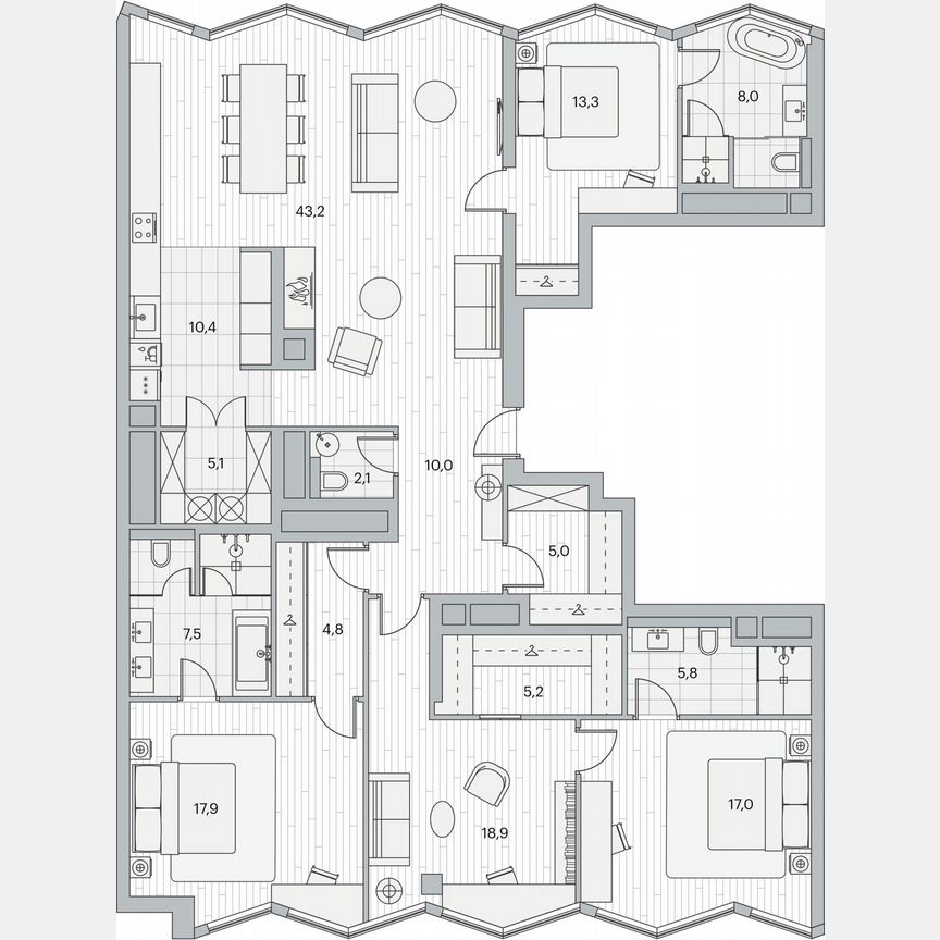 4-к. квартира, 173,4 м², 22/22 эт.
