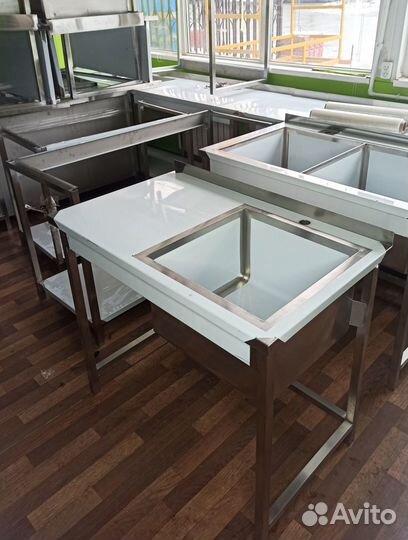 Стол с мойкой из нержавейки 100x60