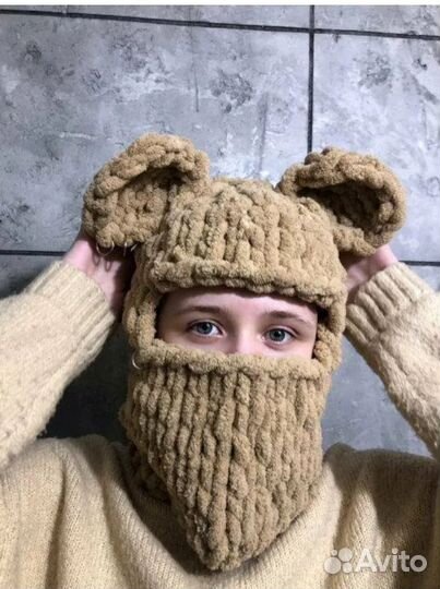 Балаклава вязаная с ушками
