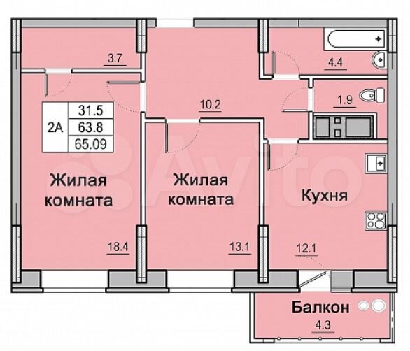 2-к. квартира, 66,3 м², 2/16 эт.