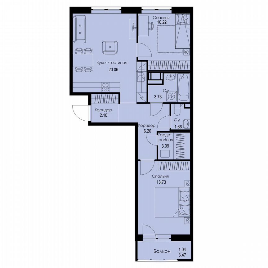 2-к. квартира, 61,8 м², 7/9 эт.