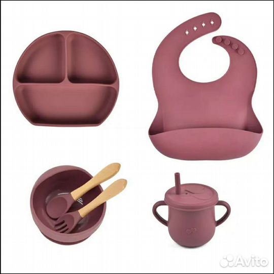Набор силиконовых тарелочек + поильник
